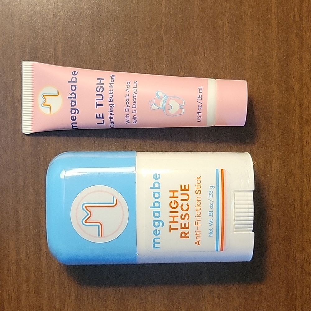 NEW Megababe Mini Thigh Rescue .81 oz. & Mini Le Tush Clarifying Butt Mask .5 oz